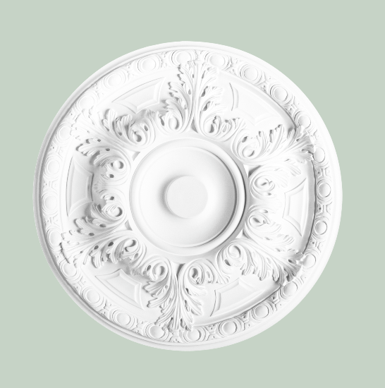 Medium sized ceiling rose - click image for larger picture & application photo.  Use Decofix Pro adhesive FDP500 to install. See also R23 and R52 ceiling roses.