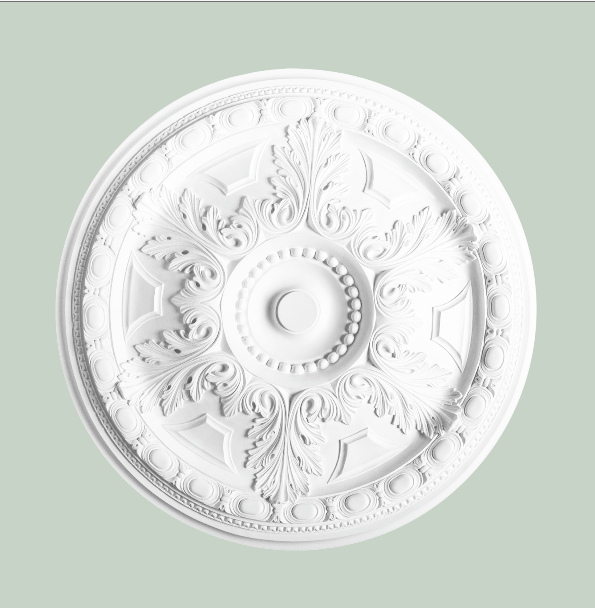 With its fine details reminiscent of period roses, this ceiling ornament will bring great effect to your room. Beautiful, large ceiling rose - click image for larger picture and application sets.  Use Decofix Pro adhesive FDP500 to install. Match with R18, R17 or R52 ceiling roses.    Dimension: Diameter 71.5cm
