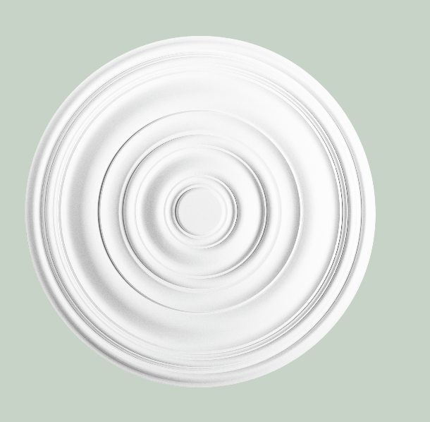 Large concentric ring ceiling rose - Click for larger version and application roomsets.  Use Decofix Pro adhesive FDP500 to install. Similar to R07, R08, R09, R66 and R76 ceiling roses.  Match with skirting SX118.  Dimension: Diameter 74.5cm
