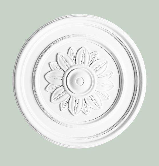 Medium/large Ceiling rose - click image for larger picture. Use Decofix Pro adhesive FDP500 to install. Matches with R14 & R16 ceiling roses.  Match with skirting SX118.  Not currently in stock.  Non-stock orders allow 15 days delivery, airfreight will incur additional costs, please call to arrange a no obligation quote 02 9700 7222 or arrange a special delivery.   Dimension: Diameter 53.5cm