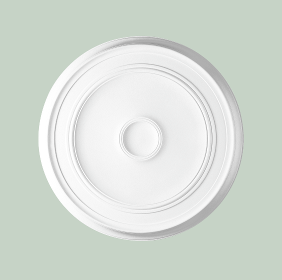 Medium to large concentric ring ceiling rose - Click for larger image.   Use Decofix Pro adhesive FDP500 to install.   Similar to R07, R08, R09, R40 and R66 ceiling roses.