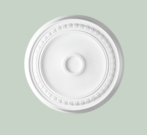 Medium/large concentric ring 'egg and dart' ceiling rose - Click for larger version.   Use Decofix Pro adhesive FDP500 to install. Similar to R07, R08, R09, R40 ceiling roses.  Match with skirting SX118