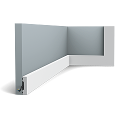 Flexible version of the SX162. Our simplest skirting board is part of the SQUARE family. Thanks to its Flex technology, curved walls and surfaces are no problem. Installation remark: It is necessary to screw this profile on the wall. Flex Radius: R min = 20 cm, R* min = 80 cm
